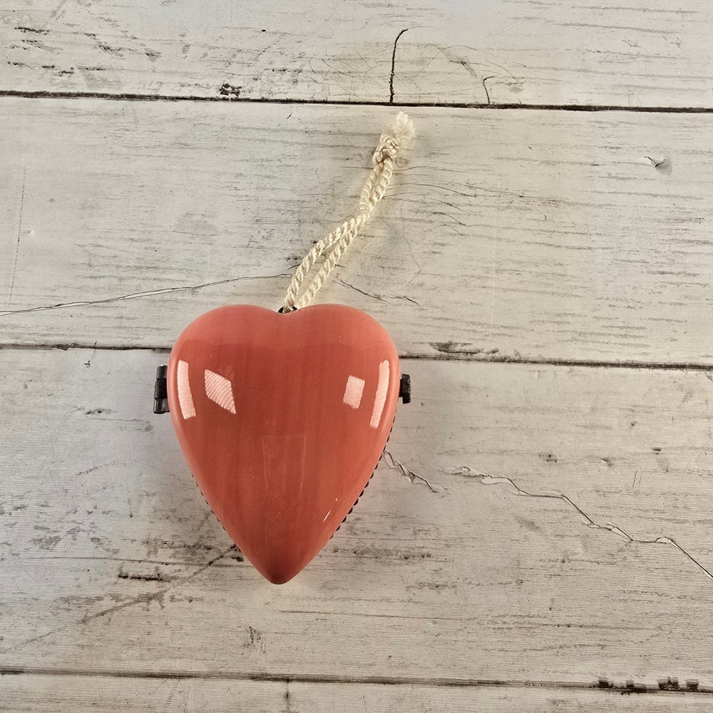 Hallmark Signature Ceramic Heart Locket Ornament Coral Pink Always Photo Frame